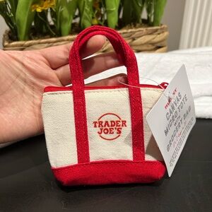 Trader Joe's Canvas Red Micro Tote with Reusable Grocery Bag - 2 Bags in 1! NWT